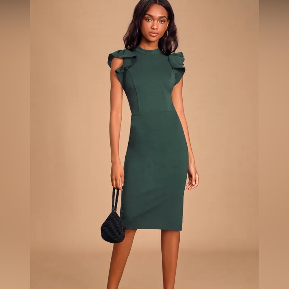 Stylish Splendor Forest Green Backless
Ruffle Bodycon Midi Dress